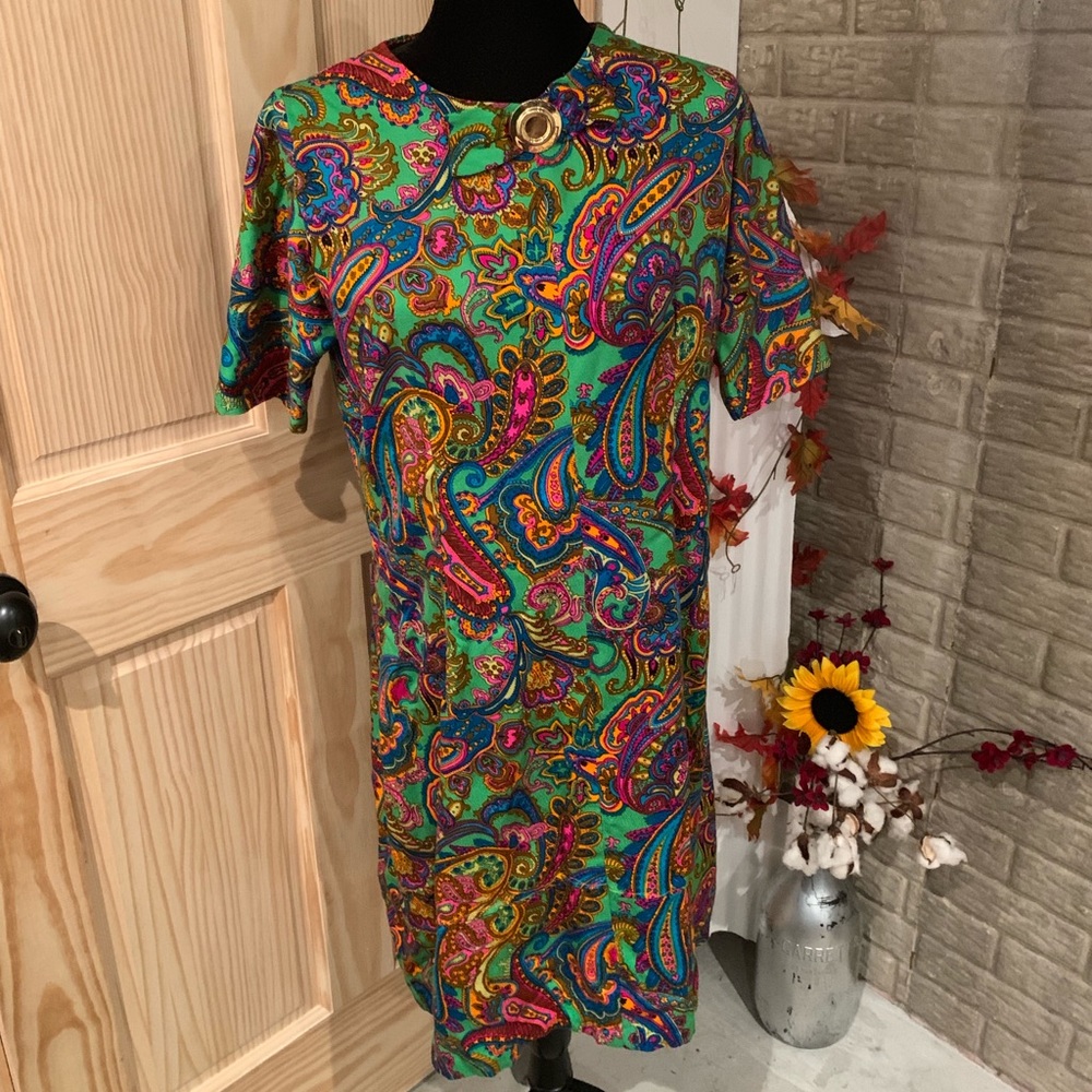 Vintage Handmade Paisley Shirt Dress XL